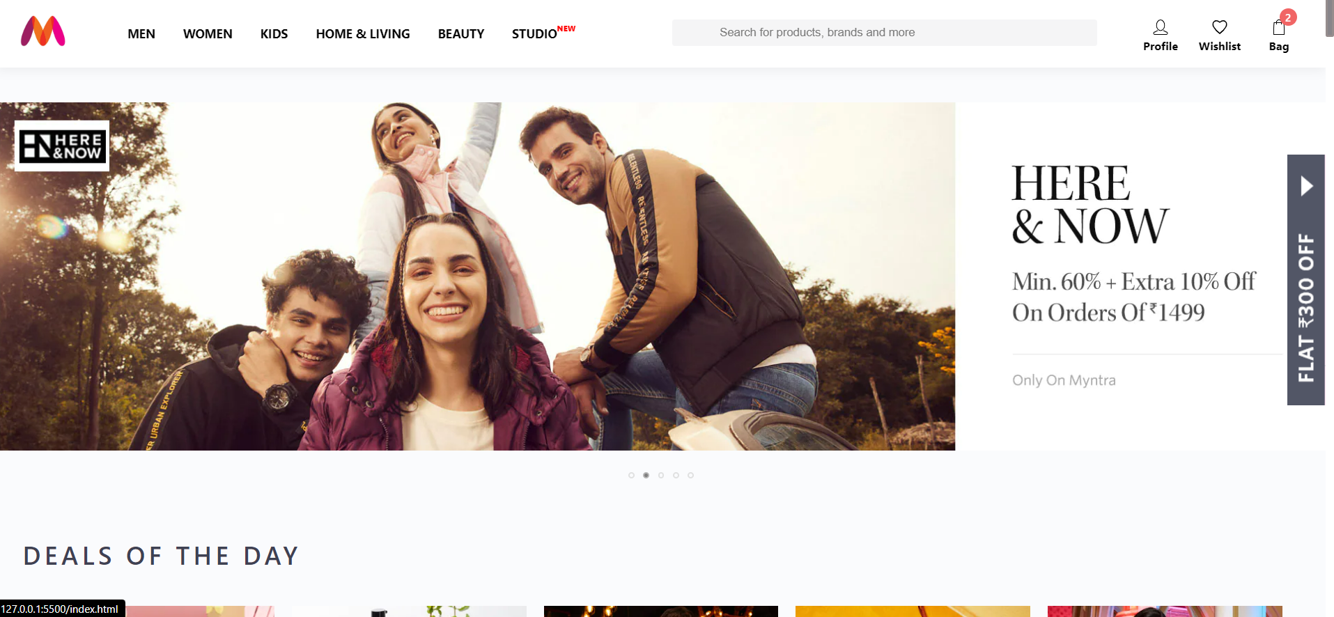 Myntra clone using Javascript,Html,and css